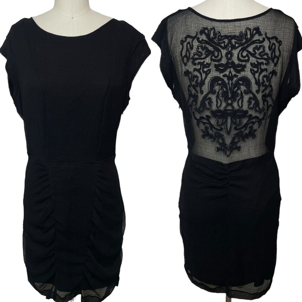 Silence + Noise Embroidered Bodycon Dress Sheer Back Ruched Formal Cocktail 6